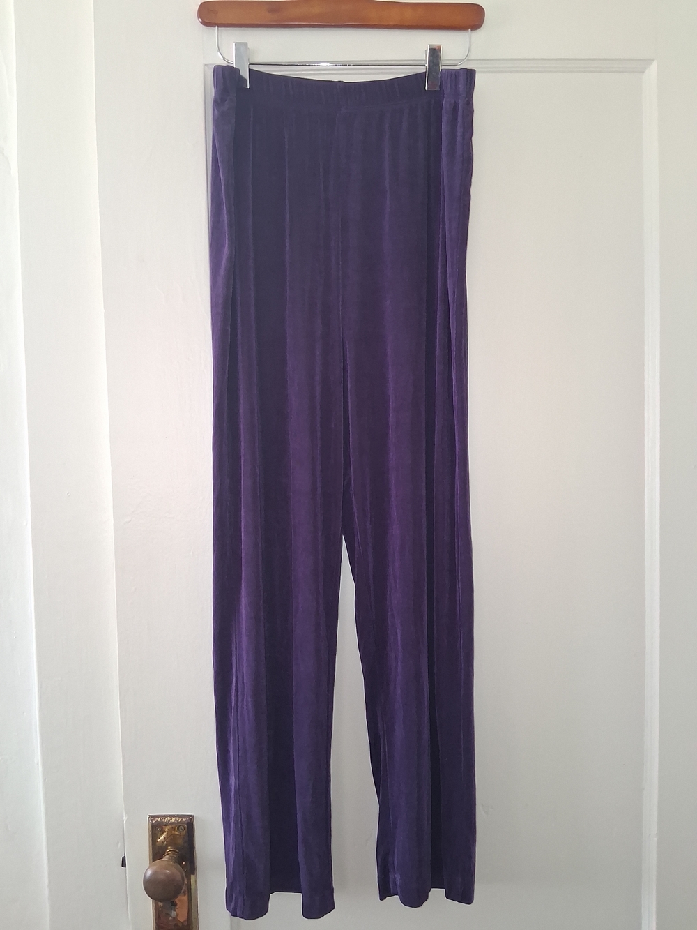 Melody Pants L Purple Velour Straight Leg Stretch Made in USA